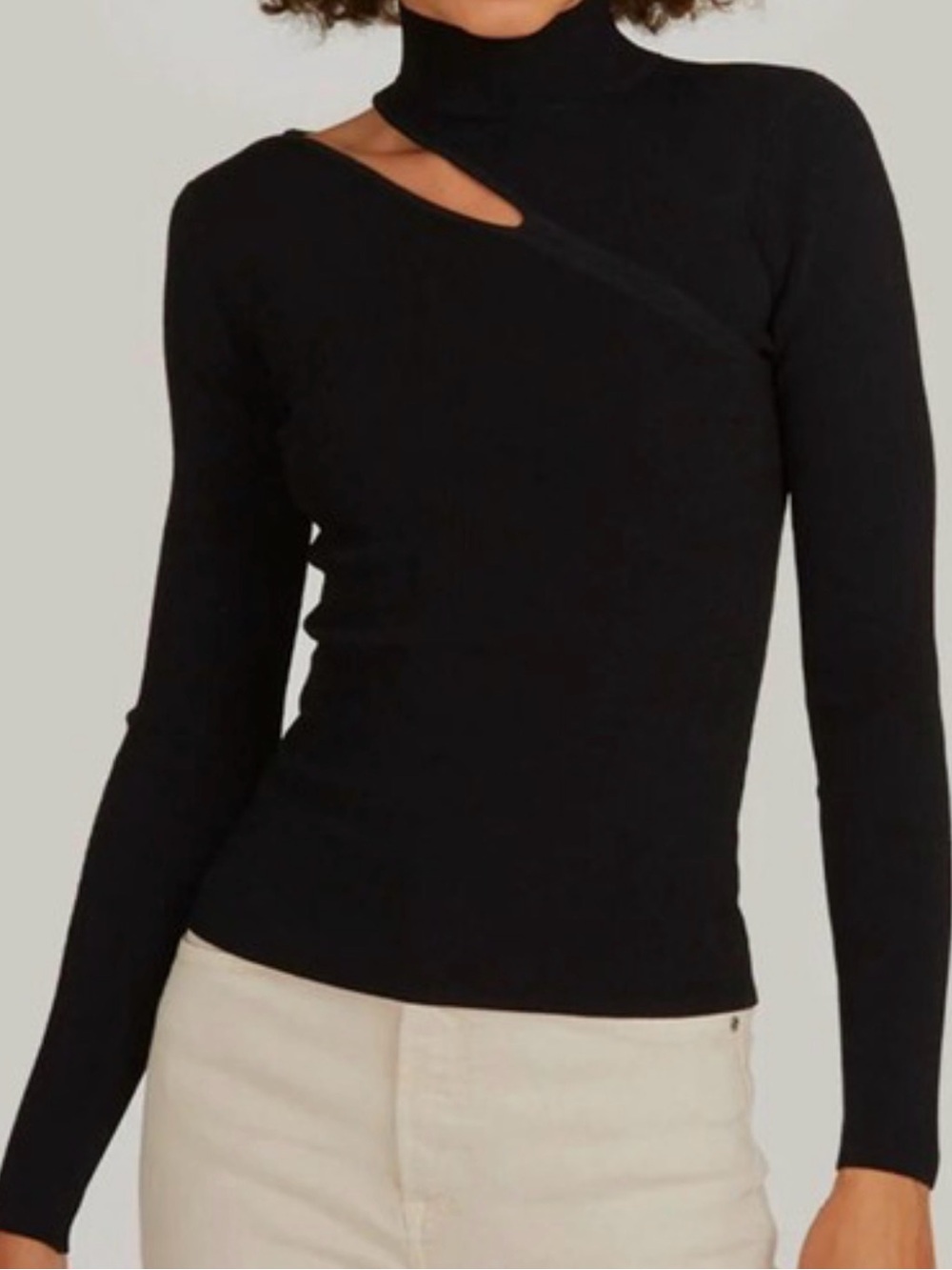 BCBGMaxAzria Black Cutout Turtleneck Sweater